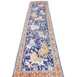 FINE PURE SILK HUNTING DESIGN RUNNER, 270cm x 75cm.