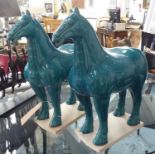 TANG STYLE HORSES, a pair, glazed finish, 52cm H approx. (2)
