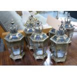 LANTERNS, a set of six, gilt metal, 39cm H. (6)