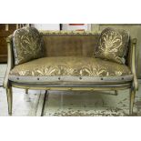 CANAPE, 19th century Regency design cream, green lined and gilt anthemion leaf framed bergere cane