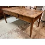 FARMHOUSE TABLE, 19th century French fruitwood with a plank top and frieze drawer, 80cm x 169cm x