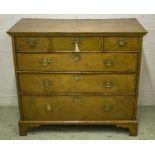 CHEST, Queen Anne walnut of three short and three long drawers on bracket feet, 93cm H x 105cm Wx