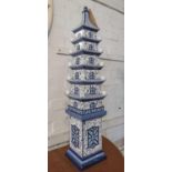 TULIP VASE, Dutch style pagoda design, blue and white, 88cm H.