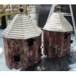 BIRD HOUSES, a pair, vintage style metal, 33cm x 20cm x 50cm. (2)