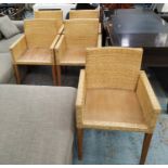 LAMPBERT DINING CHAIRS, a set of five in rattan on square tapered supports, 80cm H x 55cm x 55cm. (