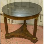 GUERIDON, Empire mahogany and brass mounted with circular marble top, 70cm H x 81cm. (with faults)