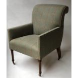 ARMCHAIR, George III style red and green check tweed with turned front supports, 65cm W.