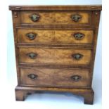 BACHELOR'S CHEST, George III design burr walnut and crossbanded with foldover top and four long