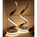 HELIX TABLE LAMPS, a pair, polished metal finish, 47cm H. (2)