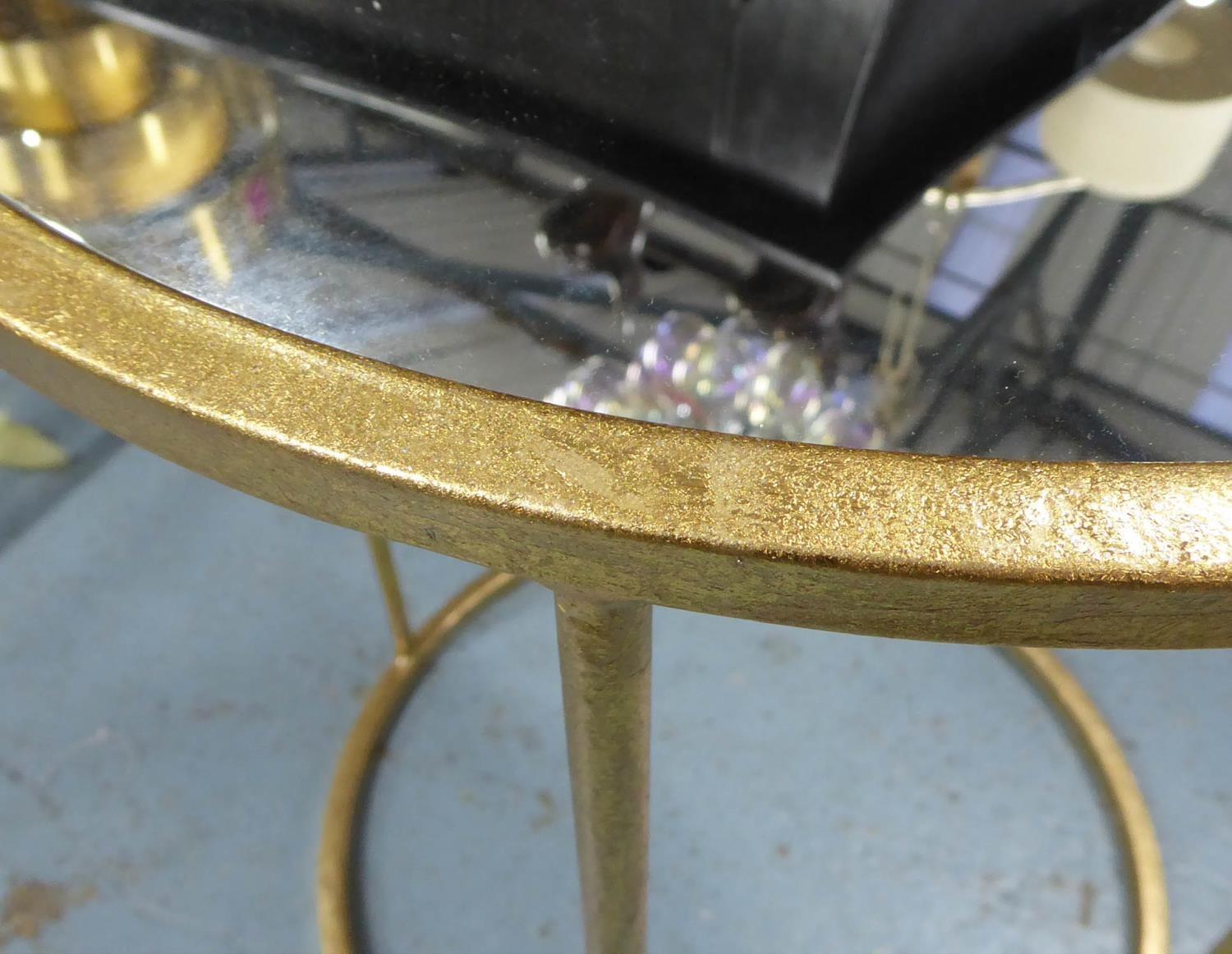 SIDE TABLES, a pair, contemporary design, gilt metal and glass, 51.5cm H x 40.5 Diam. (2) - Image 2 of 2