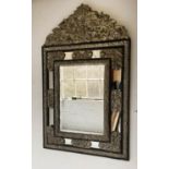 DUTCH WALL MIRROR, 19th century Dutch rectangular silvered metal repoussé, 125cm H x 76cm with