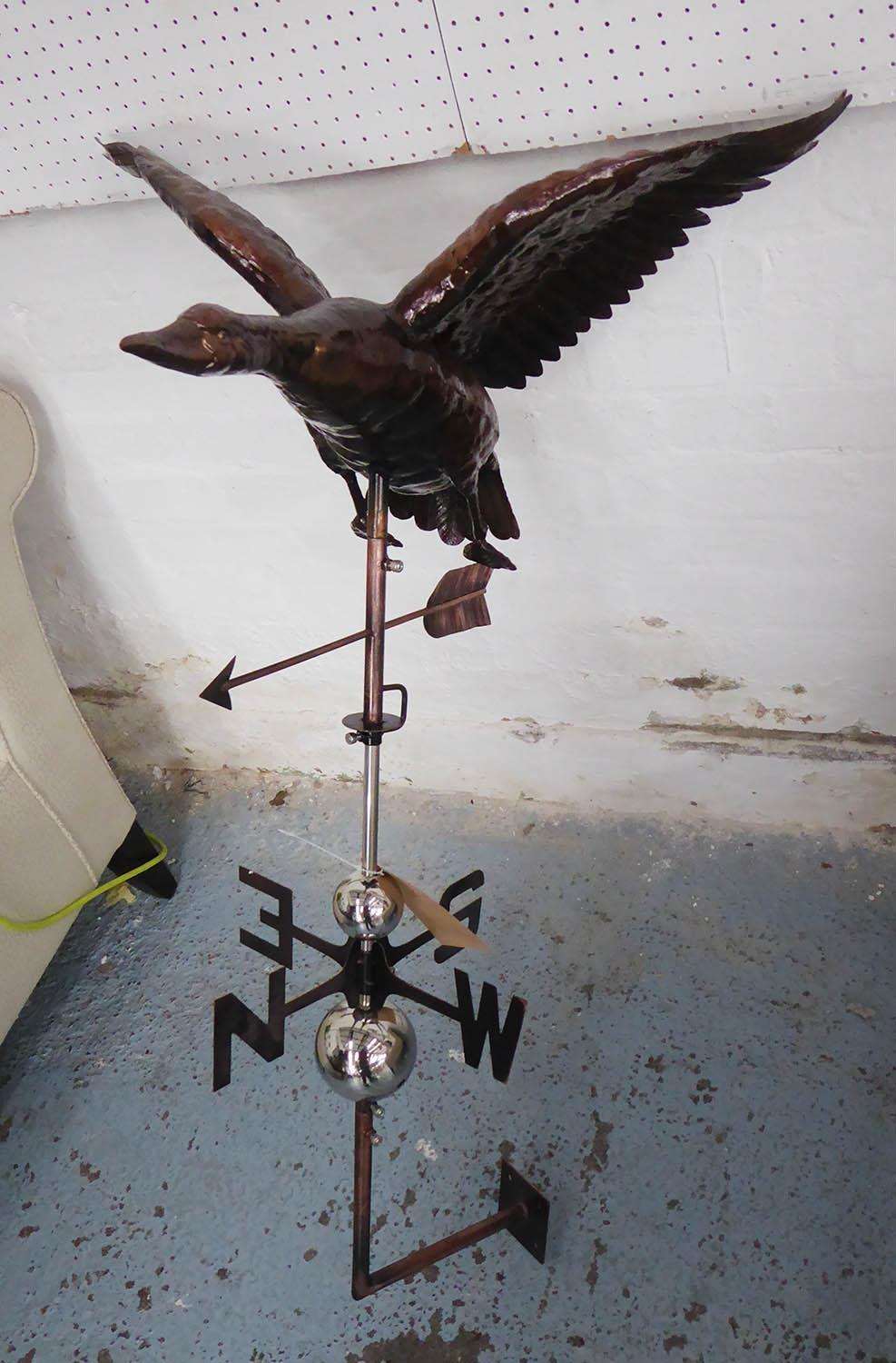 WEATHERVANE, with stylised duck in flight atop, 105cm H.