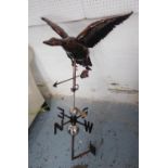 WEATHERVANE, with stylised duck in flight atop, 105cm H.