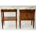 BEDSIDE/LAMP TABLES, a companion pair, early 20th century French transitional design kingwood and