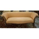 SOFA, Victorian mahogany, circa 1860, in faded peach material on castors, 197cm W. (with faults)