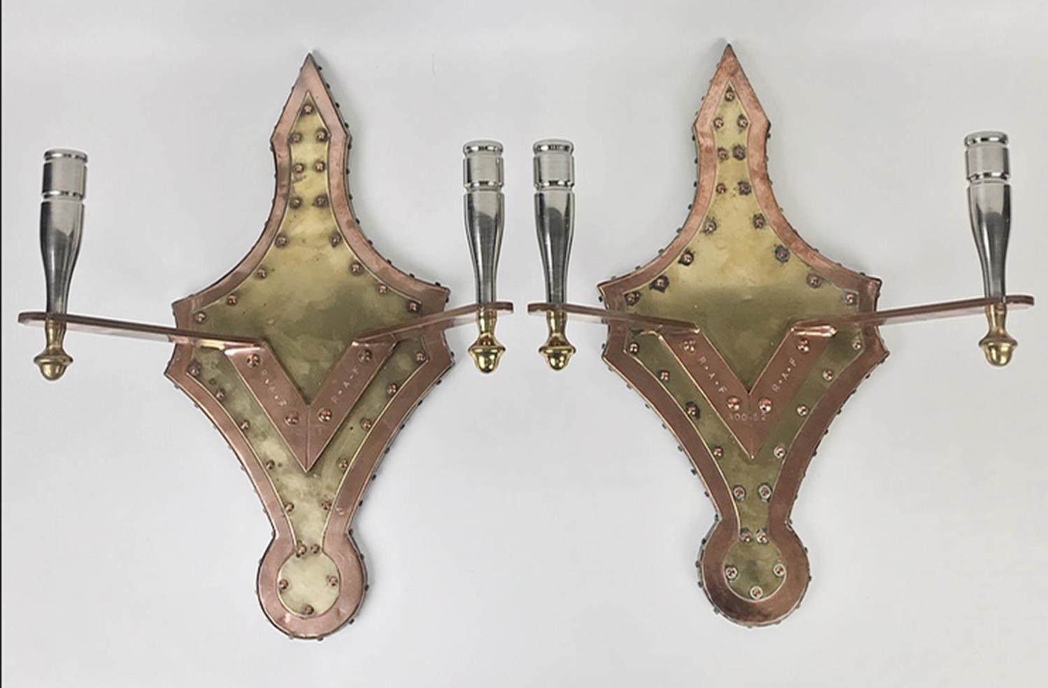 WALL LIGHTS, a pair, 1980's copper, chrome and brass, by Italian born Robin Angelo Faretti, for R.