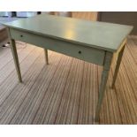 WRITING TABLE, distressed painted with a frieze drawer on square tapering supports, 60cm x 76cm H