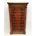 AND SO TO BED TALL CHEST, mahogany with nine graduated drawers flanked by reeded columns, 135cm H