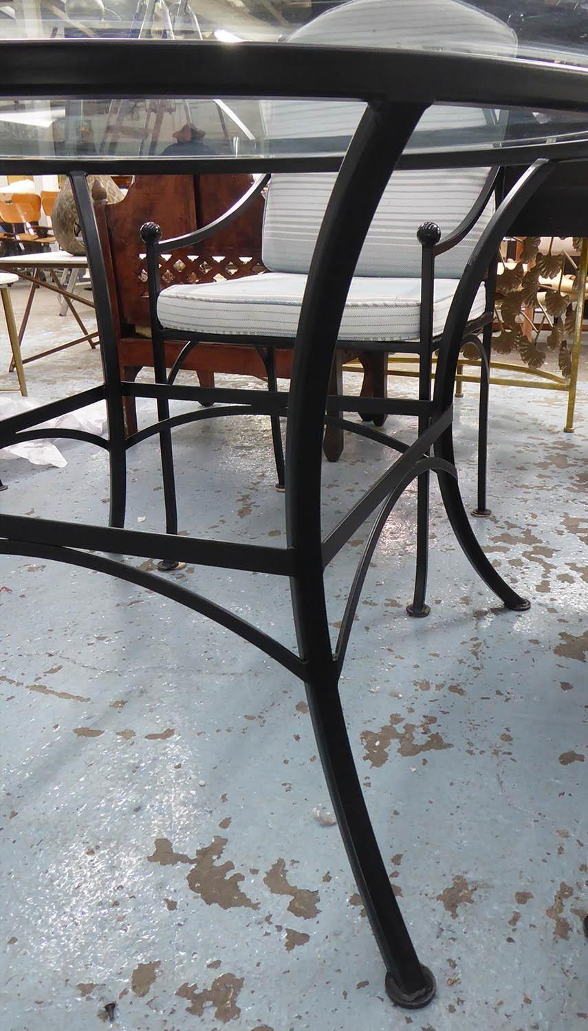 DINING TABLE, matches previous lot, black painted metal base, glass top, 153cm diam x 73cm H. - Image 3 of 3