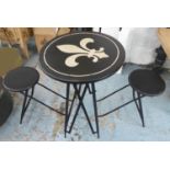 FOLD UP TERRACE DINING SET, with fleur de lis detail, 60cm x 39cm x 93cm open.