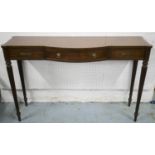 HALL TABLE, Regency style mahogany and satinwood banded with bowed frieze drawer, 85cm H x 133cm x