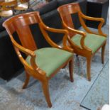 DINING CHAIRS, a set of four, contemporary cherrywood, 87cm H approx. (slight faults)