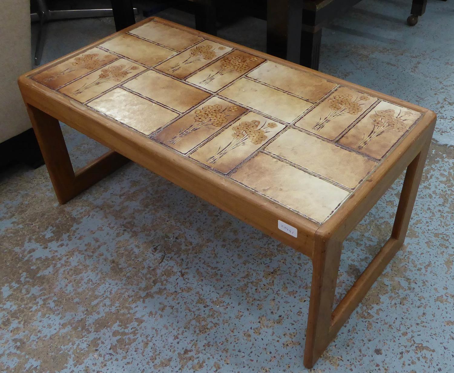 LOW TABLE, vintage 1970s, tile top, indistinctly stamped underneath, 95.5cm x 45cm x 40cm.