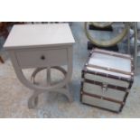 TRUNK AND SIDE TABLE, Aviator style with a square rising top, 40cm square x 45cm H and a grey side