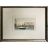 LARGO 'Venice Rialto Bridge' and 'Doge's Palace', a pair of watercolours, 9cm x 13cm, framed.