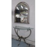 CONSOLE TABLE AND MIRROR, contemporary design, worked metal and glass, console 100cm x 40cm x