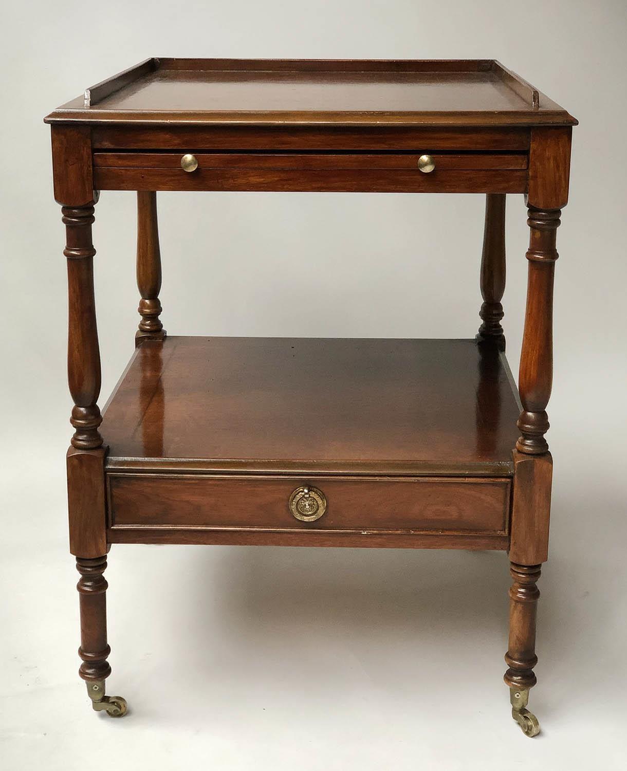 LAMP TABLES, a pair, George III design figured mahogany each with 3/4 gallery, brushing slide and - Image 3 of 6