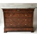 COMMODE, 19th century French Louis Philippe figured walnut and gilt metal mounted with marble top