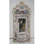 WALL MIRROR, Venetian style design, with pink floral detail, 117cm x 55cm.