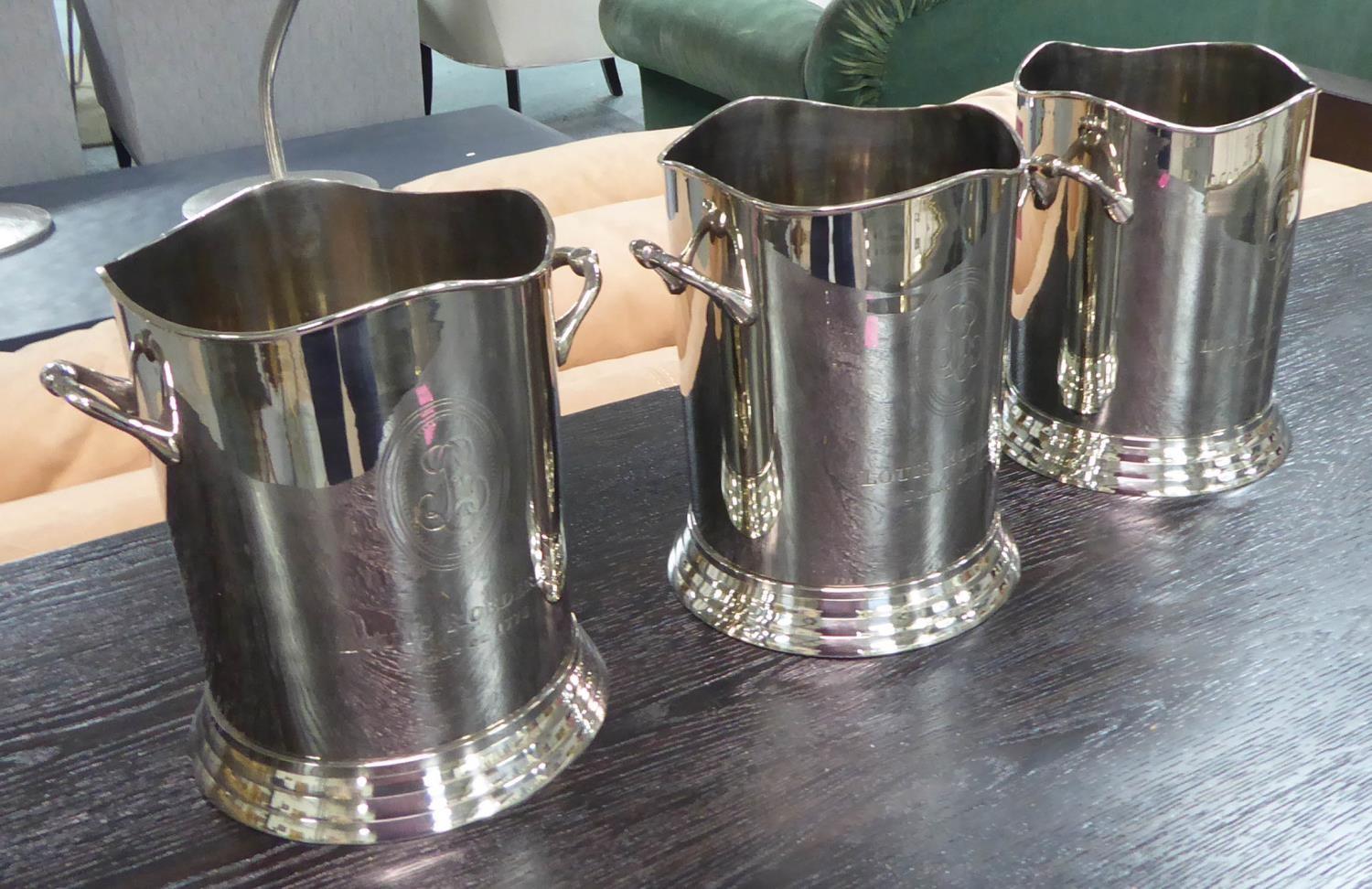 CHAMPAGNE BUCKETS, a set of three, stamped Louis Roederer, 24cm x 24cm diam. (3)
