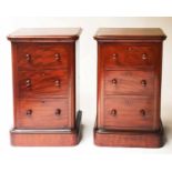 BEDSIDE CHESTS, a pair, Victorian figured mahogany each adapted with three graduated drawers and