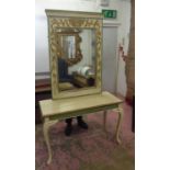 WALL MIRROR, cream, green and gold painted with leaf and berry decoration, 92cm W x 132cm H and a