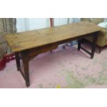 COUNTRY KITCHEN TABLE, 19th century Continental pine and oak with a rectangular narrow plank top and