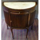 DEMI LUNE CABINET, 19th century Continental with marble top above a tambour door on cabriole