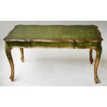 FLORENTINE LOW TABLE, mid 20th century, green and gilt gesso embossed and painted geometric, with