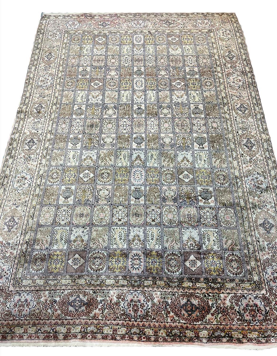 FINE PURE SILK GARDEN DESIGN CARPET, 270cm x 180cm.