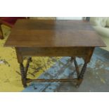 SIDE TABLE, Georgian oak on turned supports joined by stretchers, 96cm W x 73cm H x 64cm D. (with