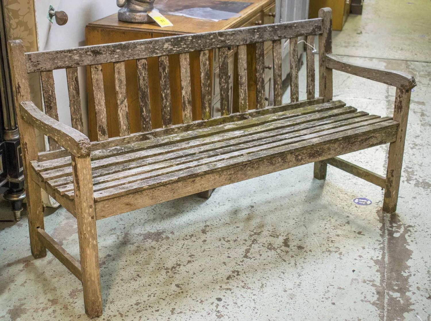 GARDEN BENCH, weathered teak, 153cm W. (with faults)