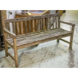 GARDEN BENCH, weathered teak, 153cm W. (with faults)
