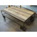 LOW TABLE, industrial style, on wheels, 100cm x 55cm x 35cm.
