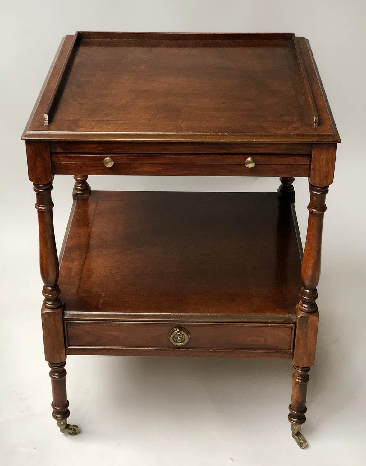 LAMP TABLES, a pair, George III design figured mahogany each with 3/4 gallery, brushing slide and - Image 4 of 6