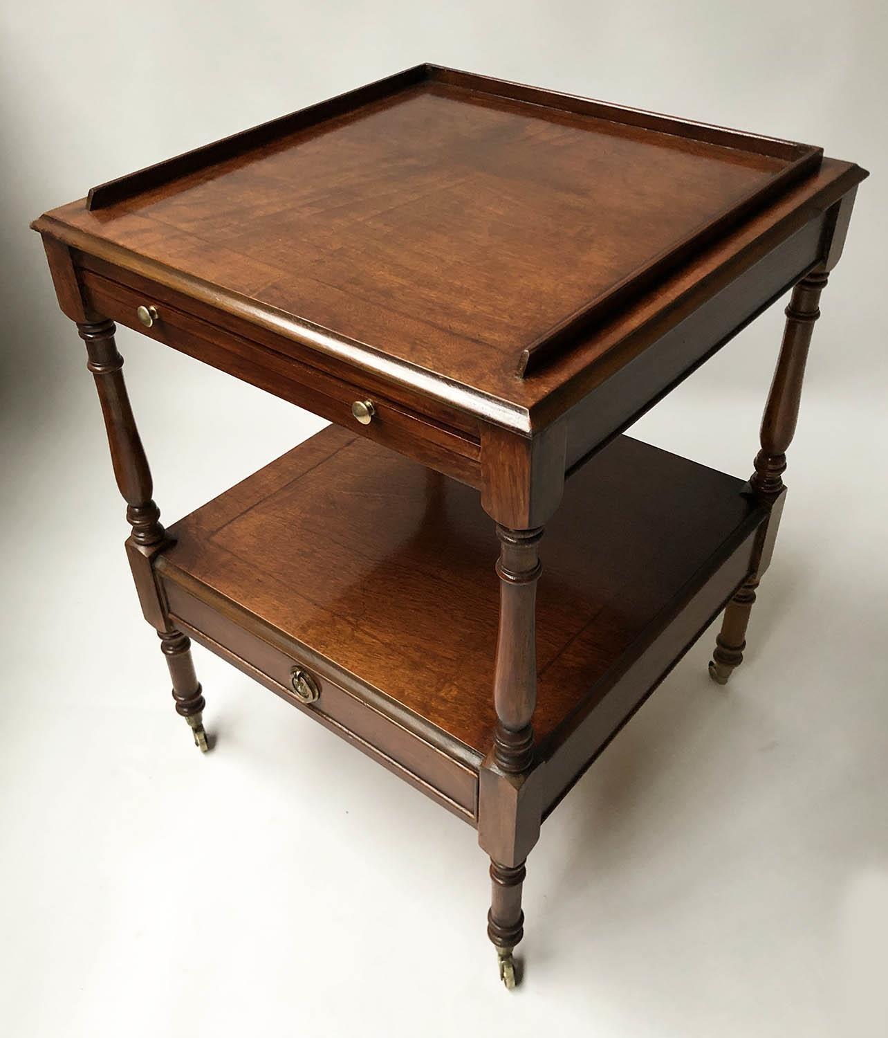 LAMP TABLES, a pair, George III design figured mahogany each with 3/4 gallery, brushing slide and - Image 6 of 6