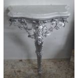 CONSOLE TABLE, continental style, silvered base, marble top, 68cm x 36cm x 91cm.