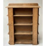 BOOKSHELVES, early 20th century English oak floor standing with three shelves and open side