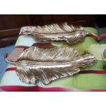 PALM LEAF TRAYS, stylised gilt metal, 57cm x 24cm.