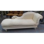 CHAISE LOUNGE, Victorian style white and gilt painted frame, foliate pattern upholstery, 195cm W